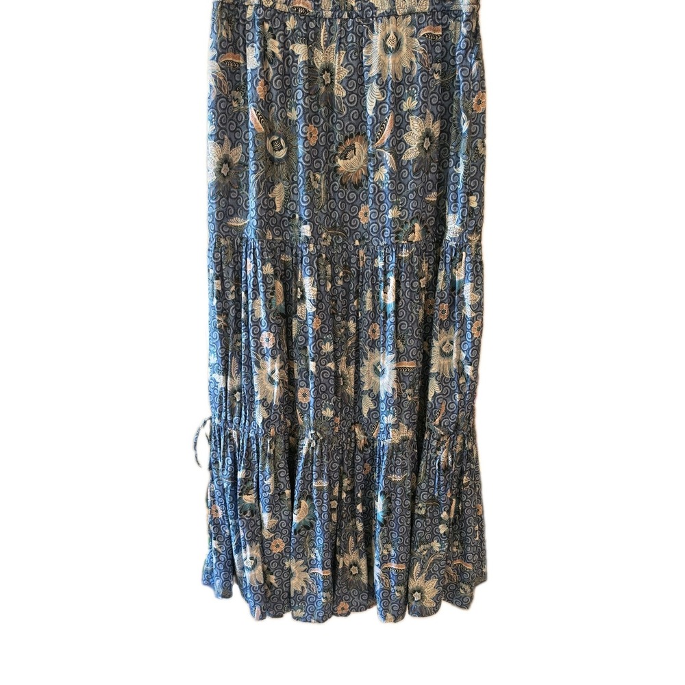 LOFT Blue White Boho Tiered Maxi Skirt Women's Medium Floral Elastic Waist